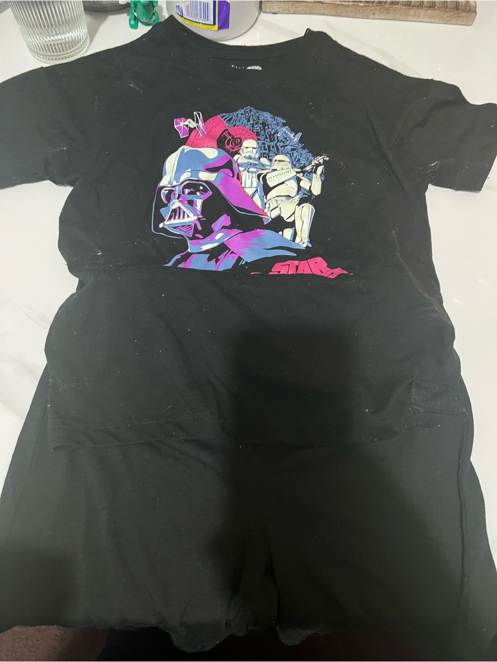 Star Wars Kids Black Graphic Tee with Neon Darth Vader Boy’s Pajama’s